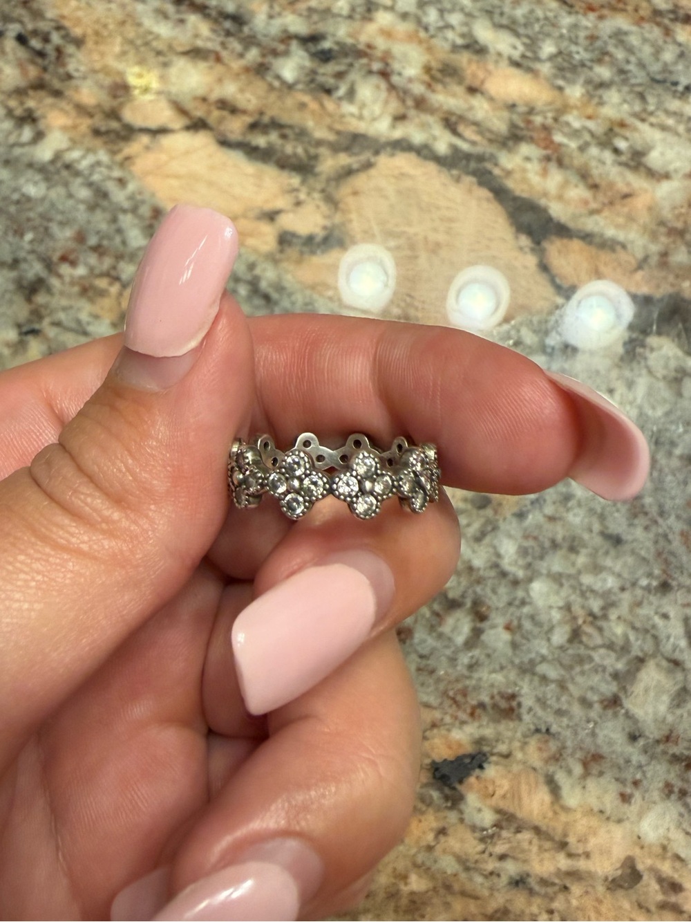 Pandora Silver Floral Crown Ring with Clear Stones Size 8.5